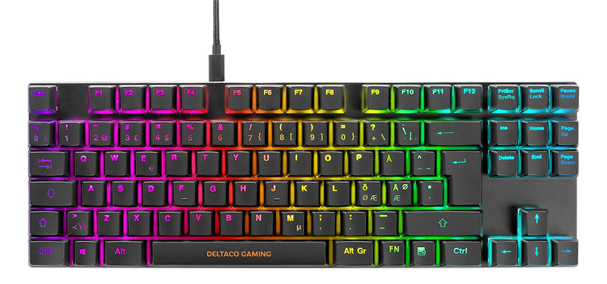 Billentyűzet DELTACO GAMING DK420 TKL Outemu Red RGB LED Nordic Fekete