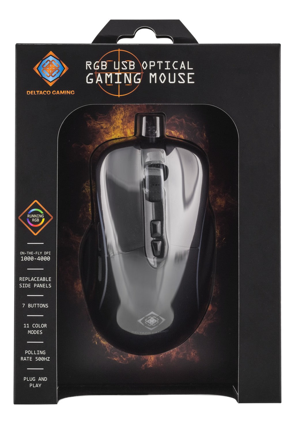 Egér DELTACO GAMING GAM-019 Optikai USB RGB Fekete