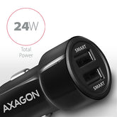 Autós töltő Axagon PWC-5V5 USB Type-A 2 port SmartCharge 24W Fekete