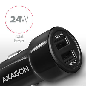 Autós töltő Axagon PWC-5V5 USB Type-A 2 port SmartCharge 24W Fekete