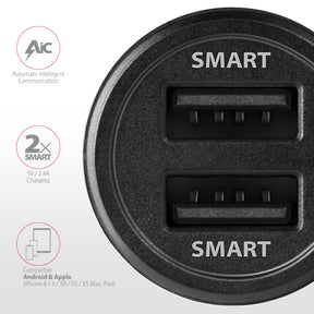 Autós töltő Axagon PWC-5V5 USB Type-A 2 port SmartCharge 24W Fekete