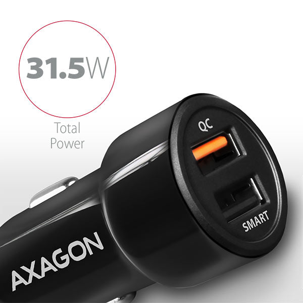 Autós töltő Axagon PWC-QC5 USB Type-A 2 port QuickCharge + SmartCharge 31,5W Fekete