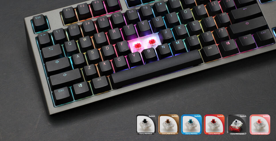 Billentyűzet Ducky Shine 7 Gunmetal MX Blue RGB LED Angol (US) Fekete/Szürke + ajándék tartó