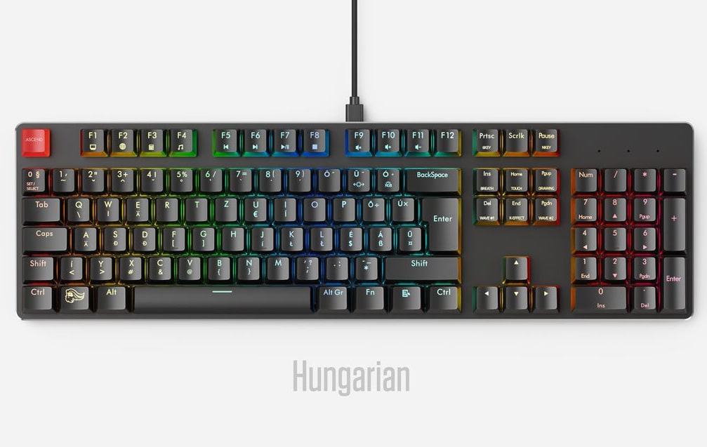 Billentyűzet kiegészítő Glorious Keycap Szett Magyar kiosztás Fekete