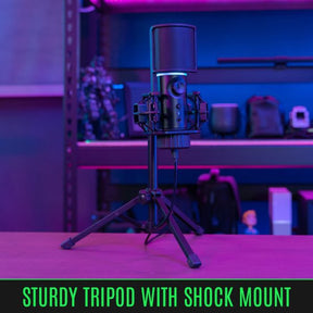 Mikrofon Streamplify MIC RGB Tripod kardioid kondenzátor USB Fekete