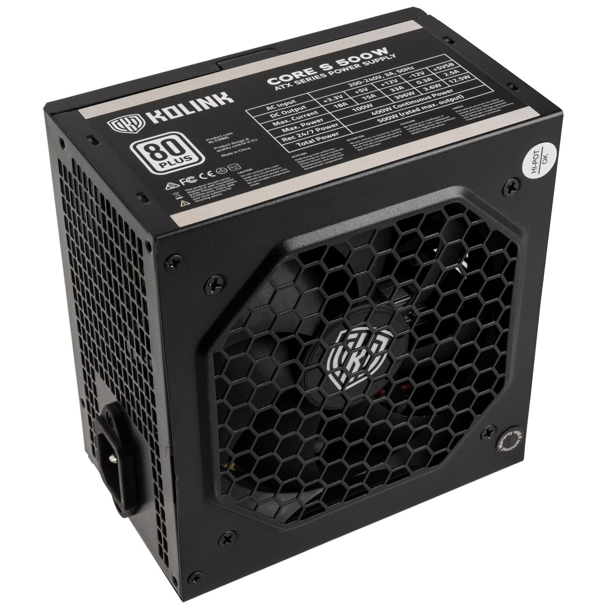 Tápegység Kolink Core S 500W 12cm ATX BOX 80+ Tápkábel nélkül