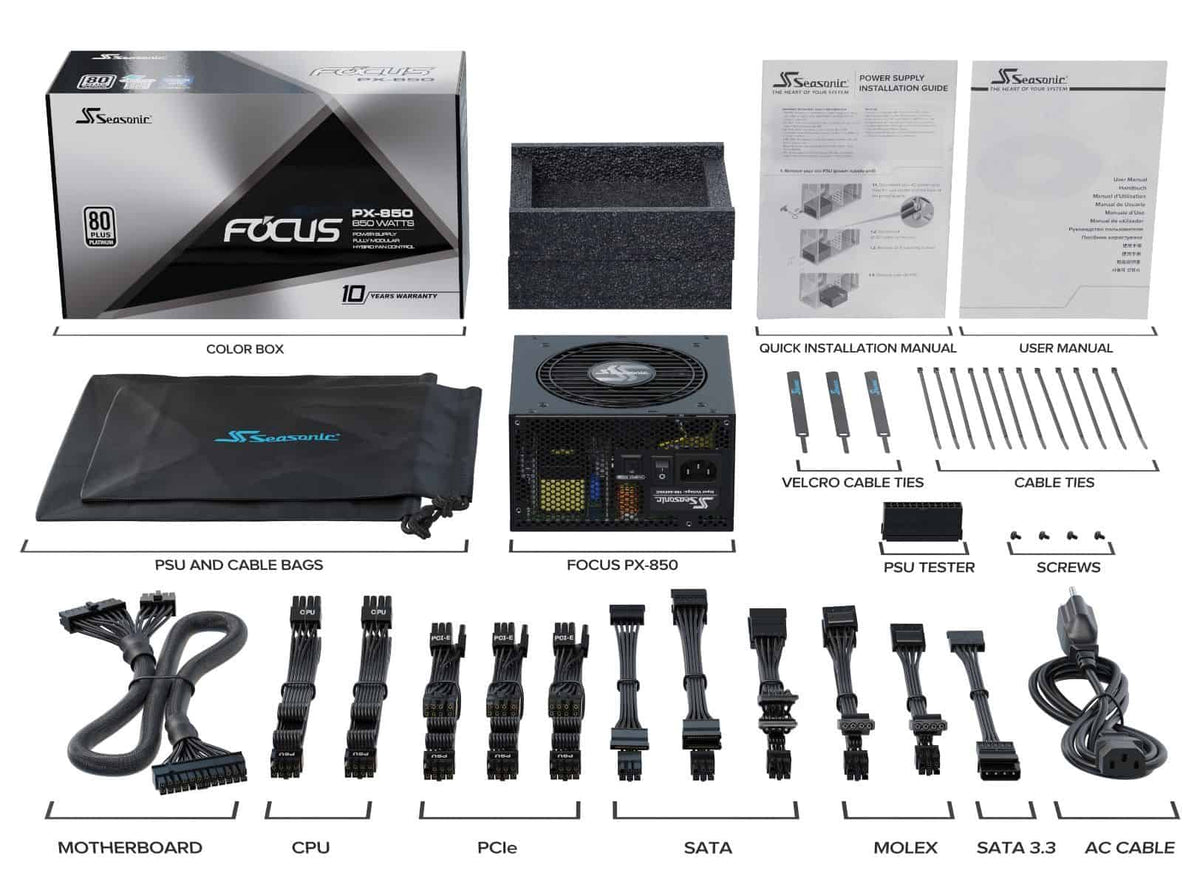 Tápegység Seasonic Focus PX-850 850W 12cm ATX BOX 80+ Platinum Moduláris